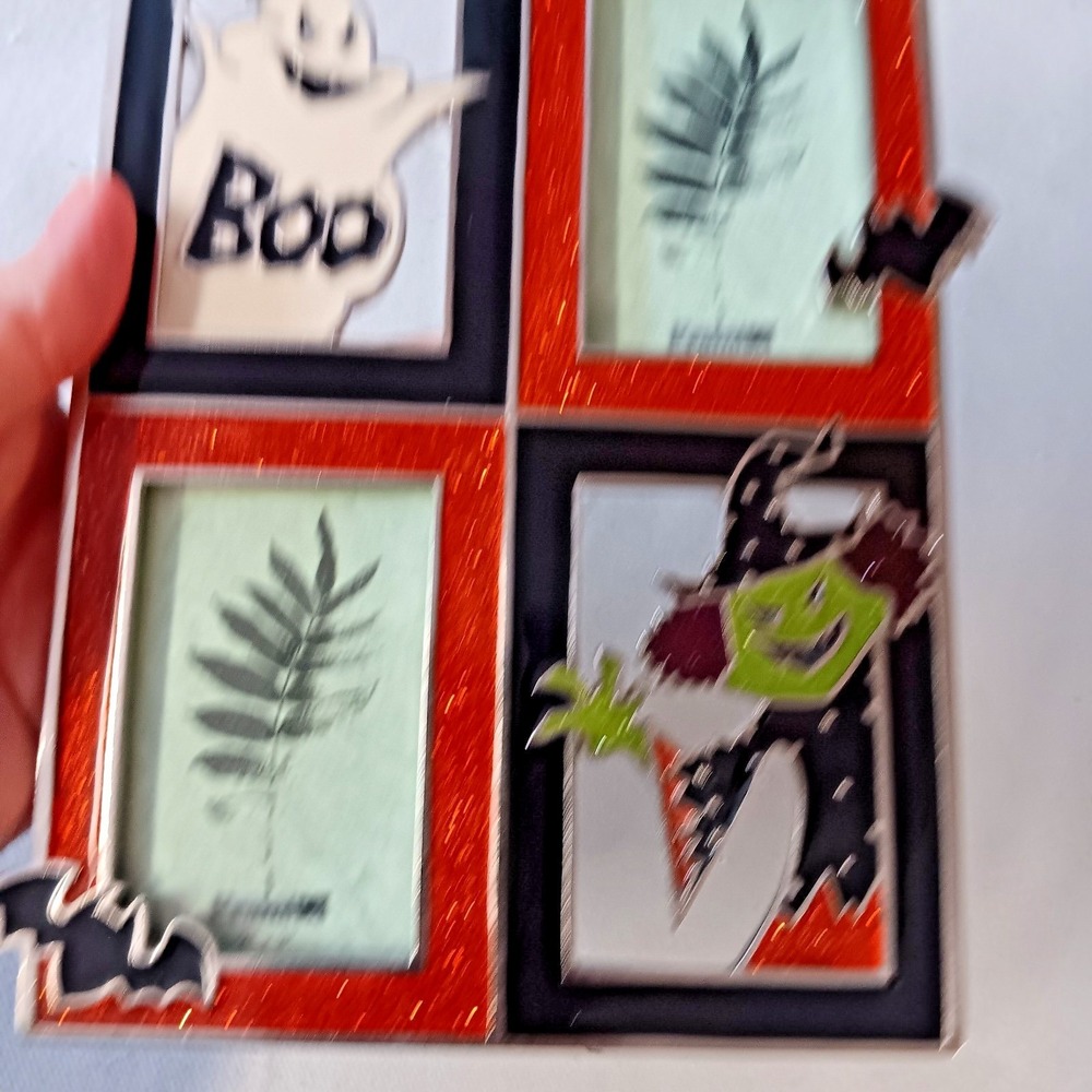 Halloween Double Picture Frame Ghost Witch Bat Glitter Orange Black 2 Photo - Picture 3 of 9
